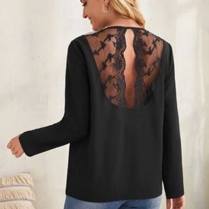 NWT Emery Rose floral embroidered  mesh with cutout back long sleeve blouse med